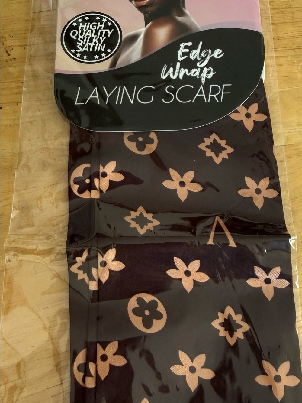 Laying Scarf - Black with Beige Floral Print